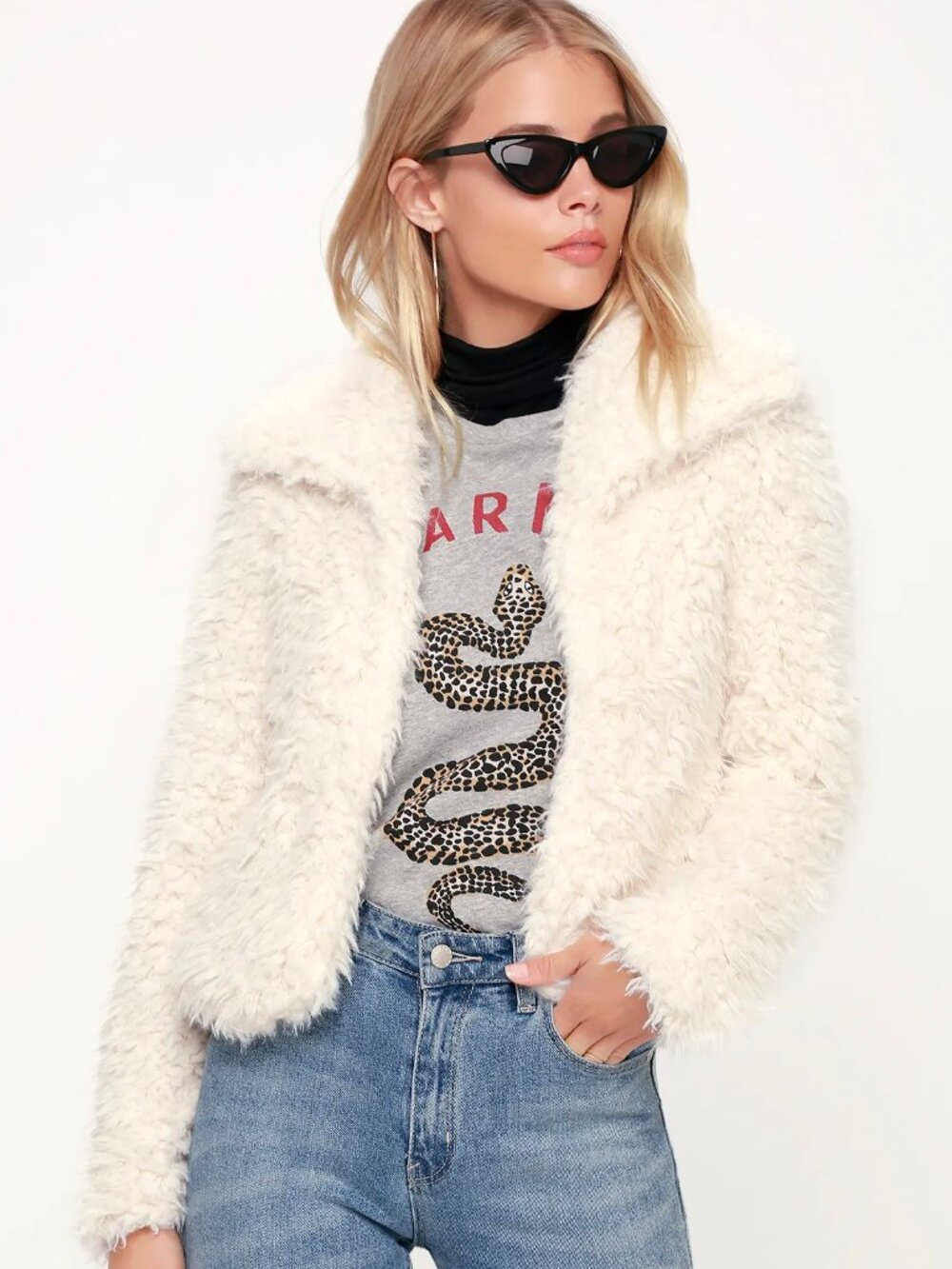 Billabong Fur Keeps Ivory Faux Fur Cropped Jacket